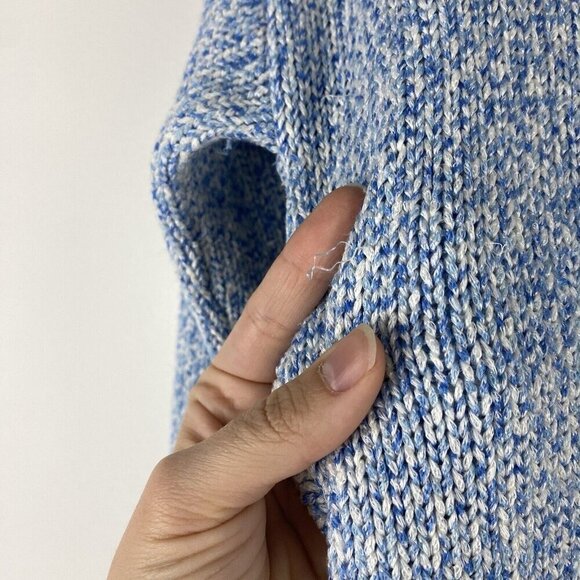 Loft Women's Knit Cross Back Sweater Size S Blue White Long Sleeve Round Neck - Picture 2 of 8